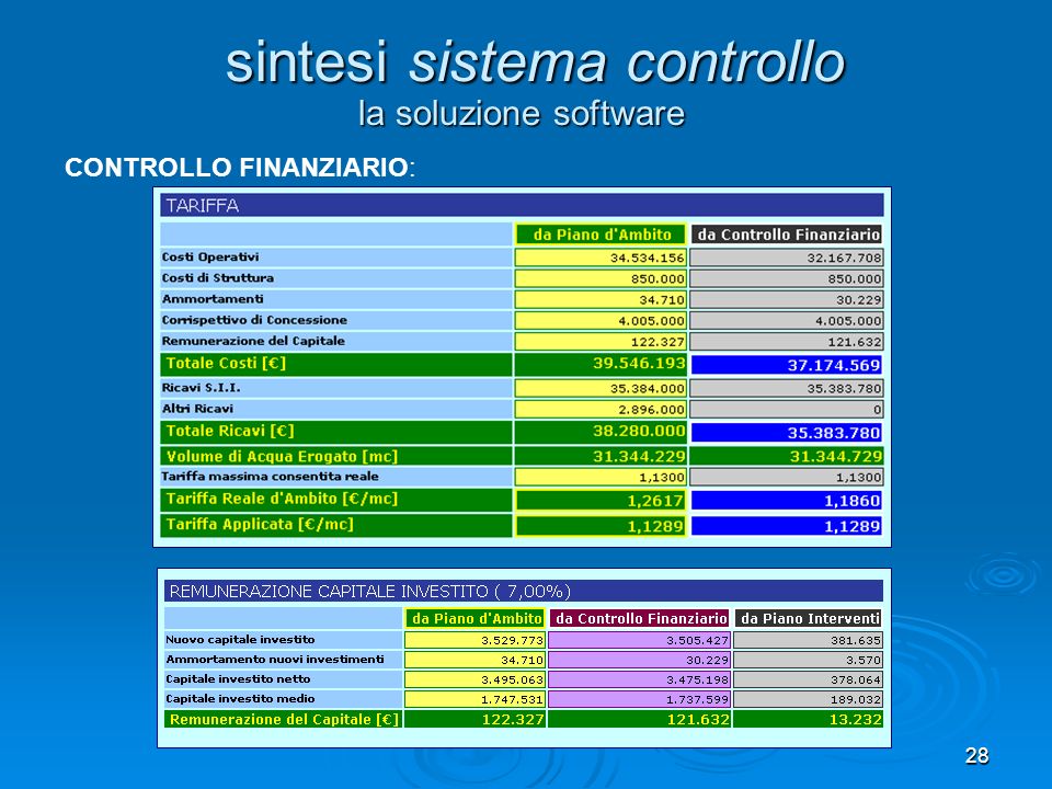 28 la soluzione software sintesi sistema controllo CONTROLLO FINANZIARIO: