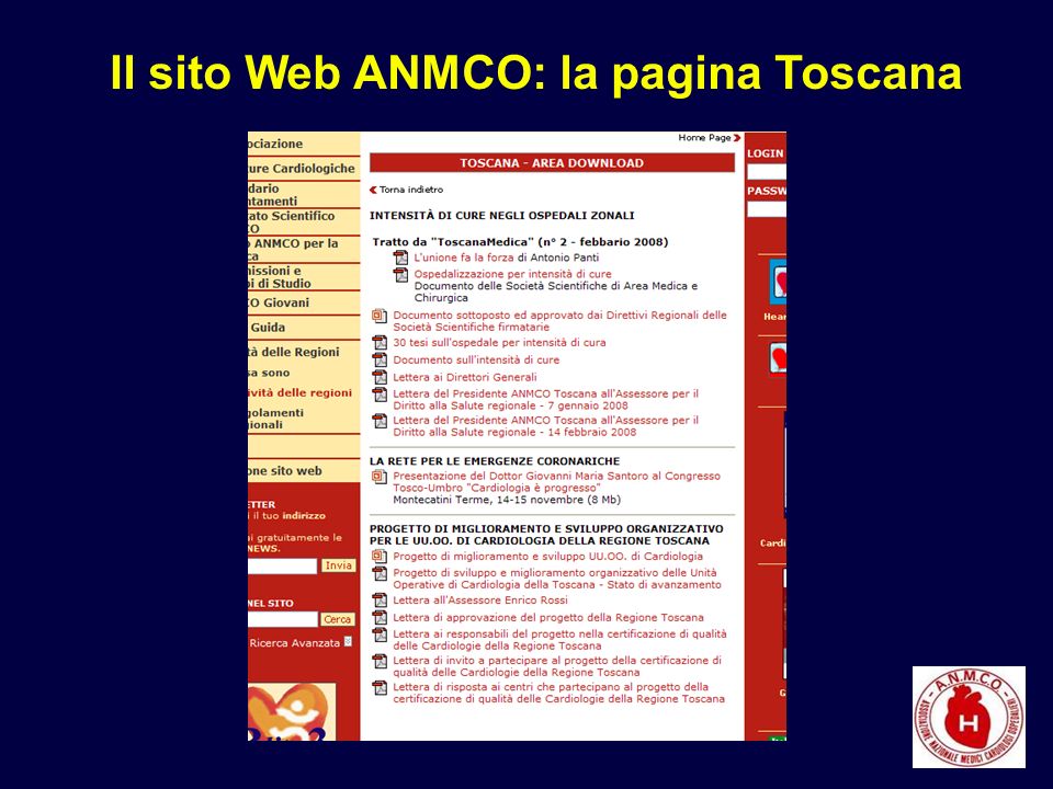Il sito Web ANMCO: la pagina Toscana