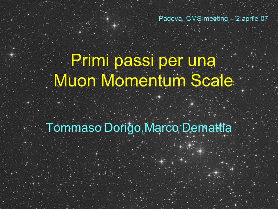 Primi passi per una Muon Momentum Scale Tommaso Dorigo,Marco Demattia Padova, CMS meeting – 2 aprile 07