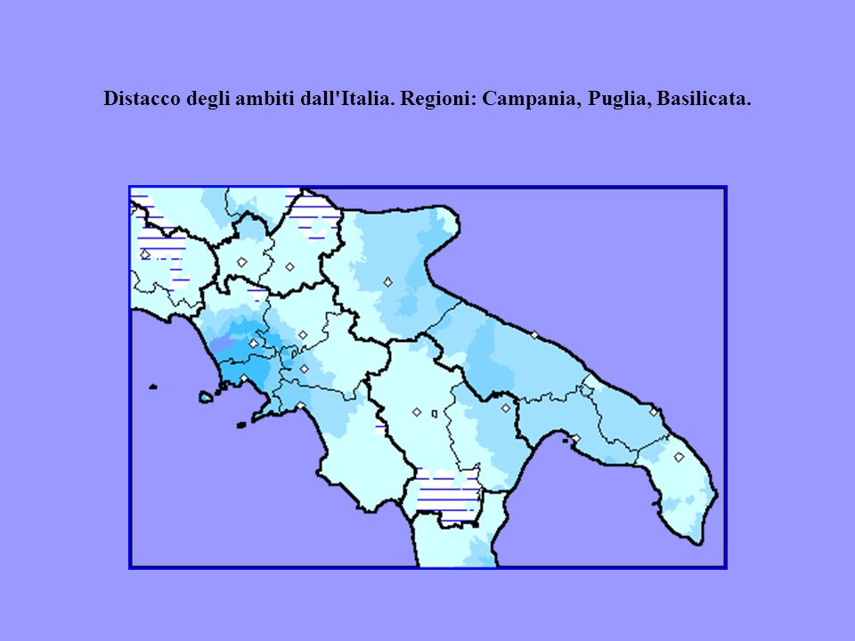Distacco degli ambiti dall Italia. Regioni: Campania, Puglia, Basilicata.