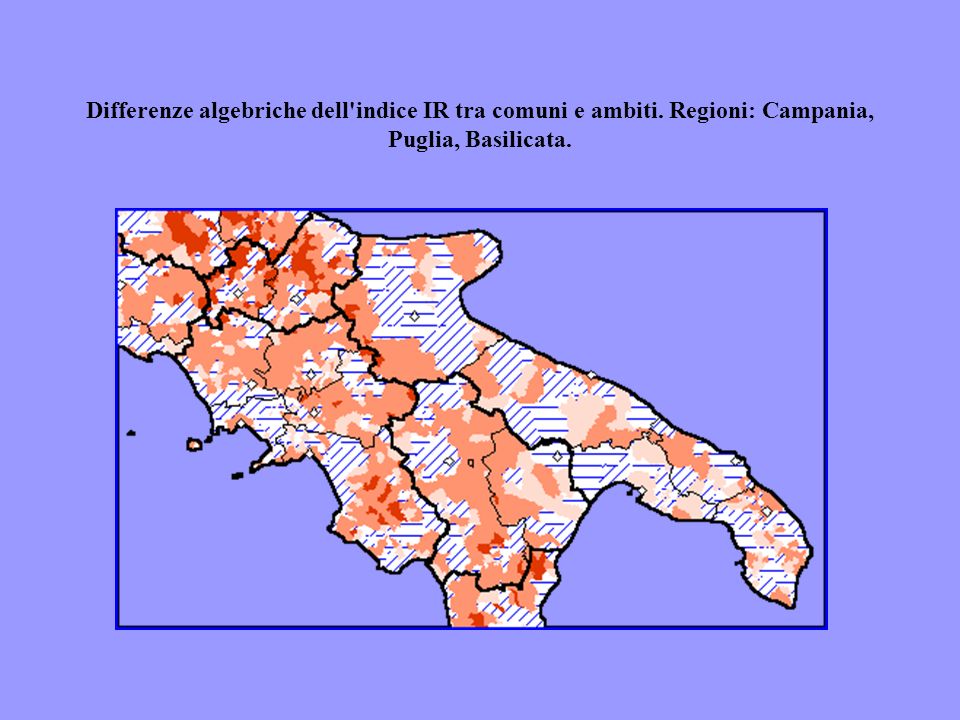 Differenze algebriche dell indice IR tra comuni e ambiti. Regioni: Campania, Puglia, Basilicata.
