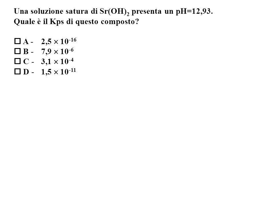 Una soluzione satura di Sr(OH) 2 presenta un pH=12,93.