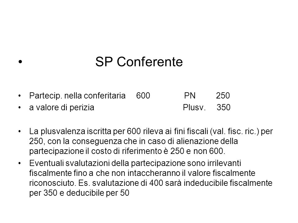SP Conferente Partecip. nella conferitaria 600 PN 250 a valore di perizia Plusv.