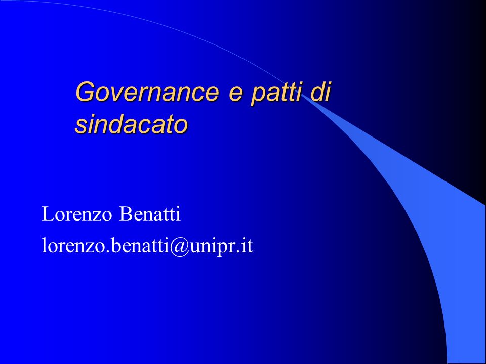 Governance e patti di sindacato Lorenzo Benatti