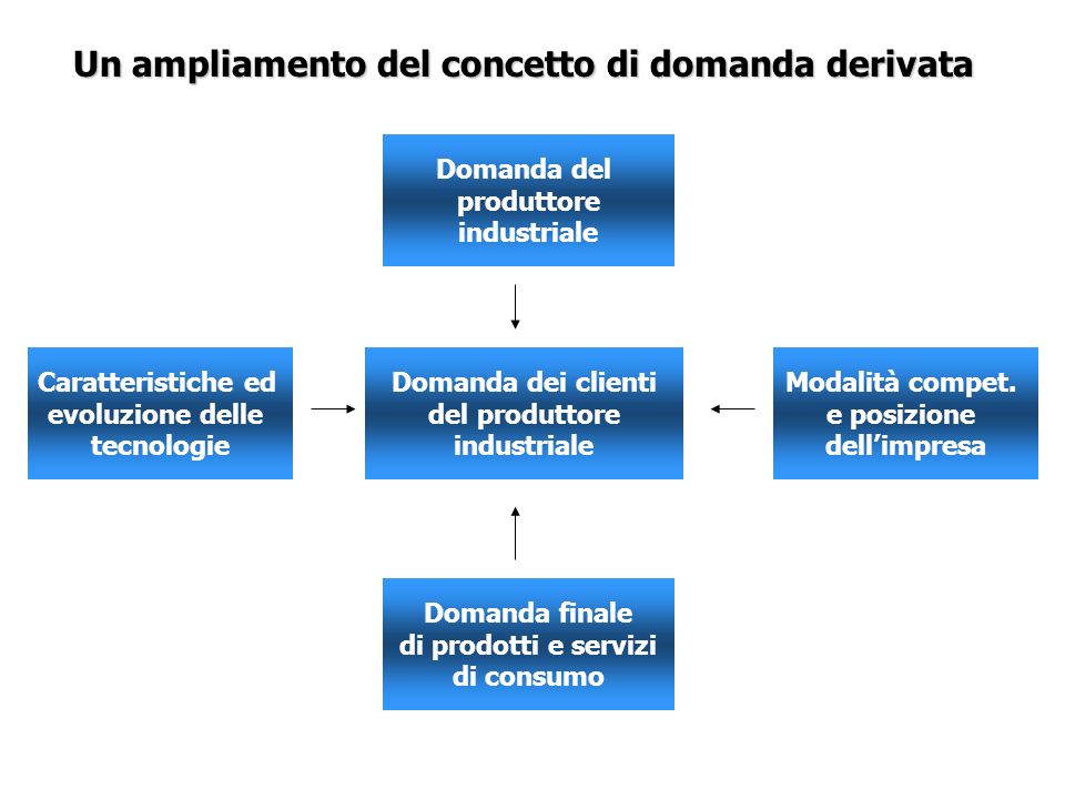 Un ampliamento del concetto di domanda derivata Domanda dei clienti del produttore industriale Caratteristiche ed evoluzione delle tecnologie Modalità compet.