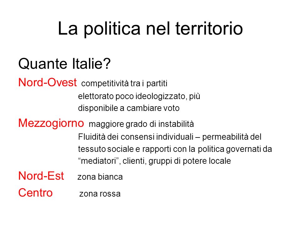 La politica nel territorio Quante Italie.