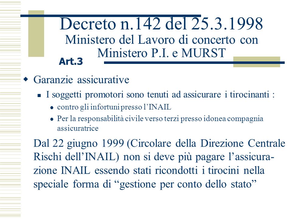 Decreto n.142 del Ministero del Lavoro di concerto con Ministero P.I.