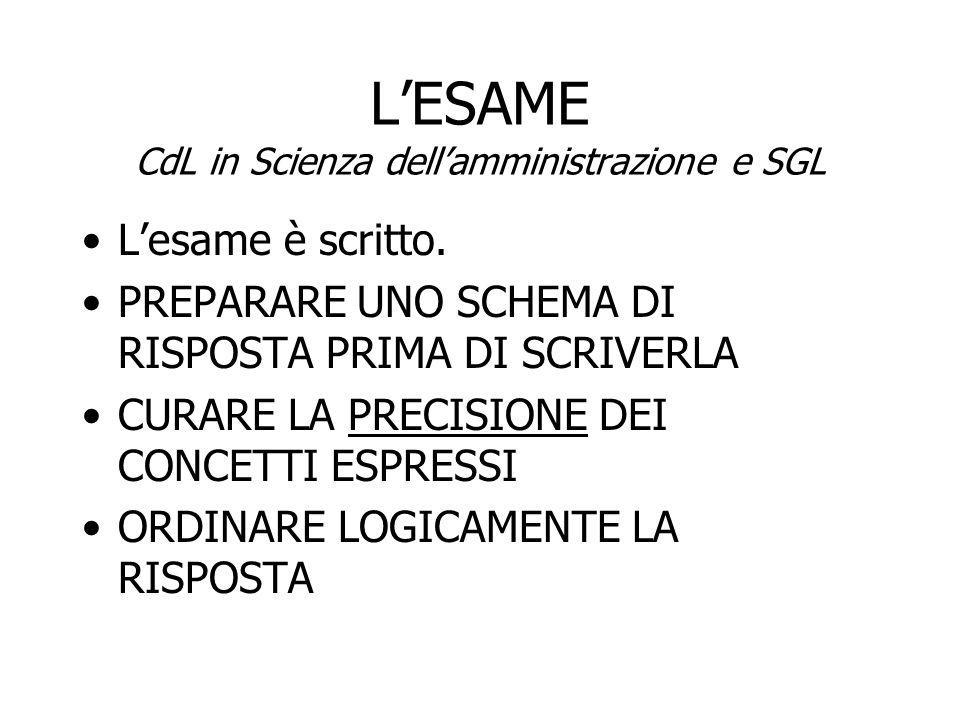 LESAME CdL in Scienza dellamministrazione e SGL Lesame è scritto.