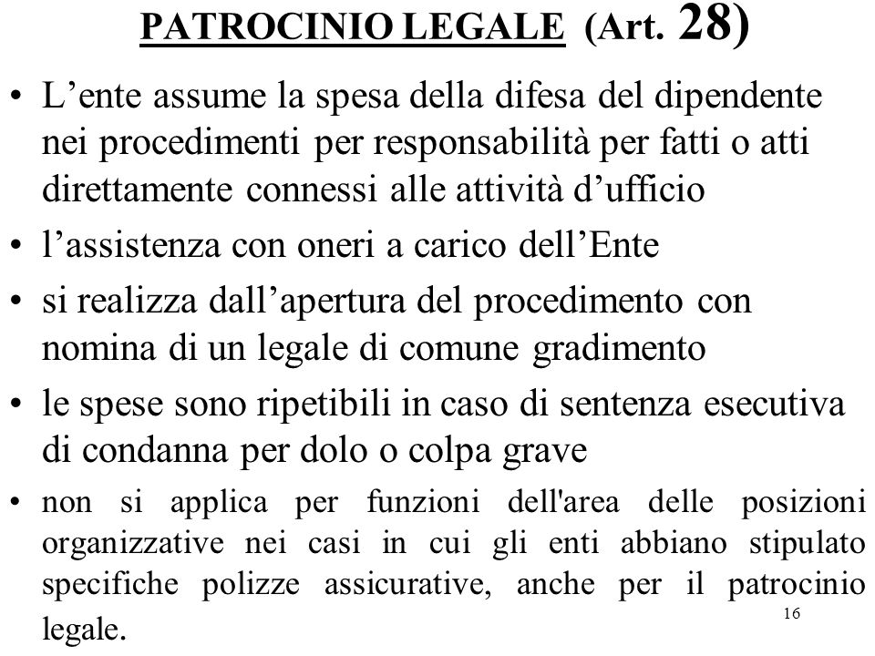 16 PATROCINIO LEGALE (Art.