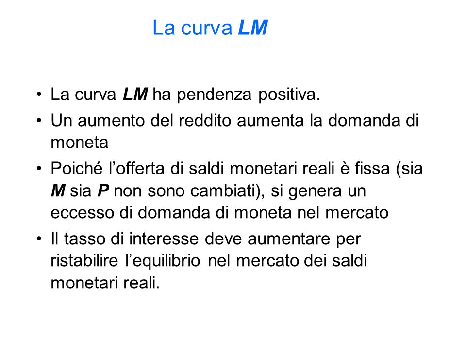 La curva LM La curva LM ha pendenza positiva.