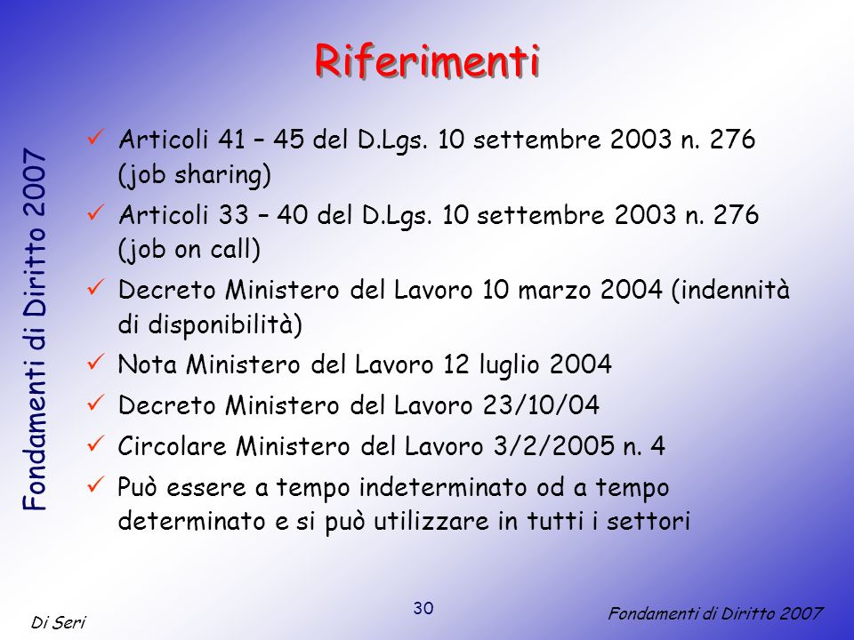 30 Di Seri Fondamenti di Diritto 2007 Riferimenti Articoli 41 – 45 del D.Lgs.