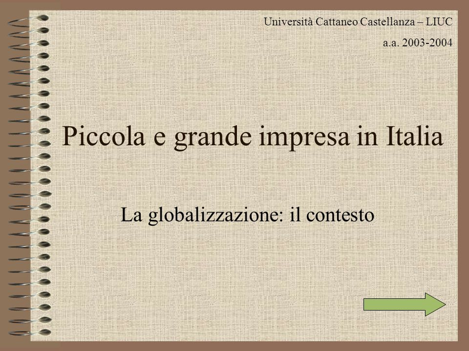 Piccola e grande impresa in Italia La globalizzazione: il contesto Università Cattaneo Castellanza – LIUC a.a.