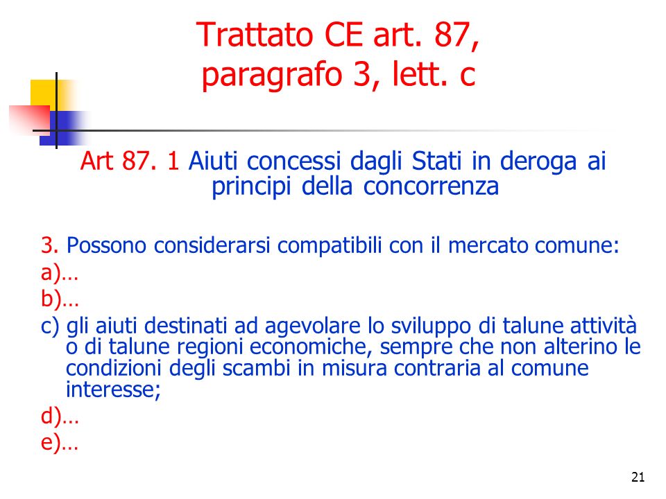 21 Trattato CE art. 87, paragrafo 3, lett. c Art 87.