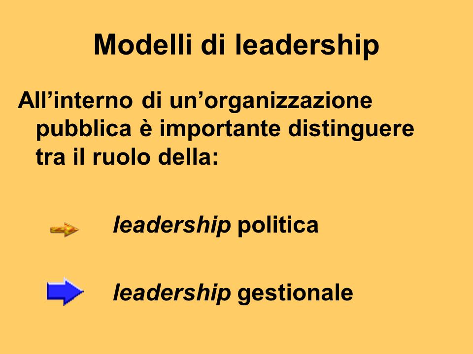 Modelli di leadership Allinterno di unorganizzazione pubblica è importante distinguere tra il ruolo della: leadership politica leadership gestionale
