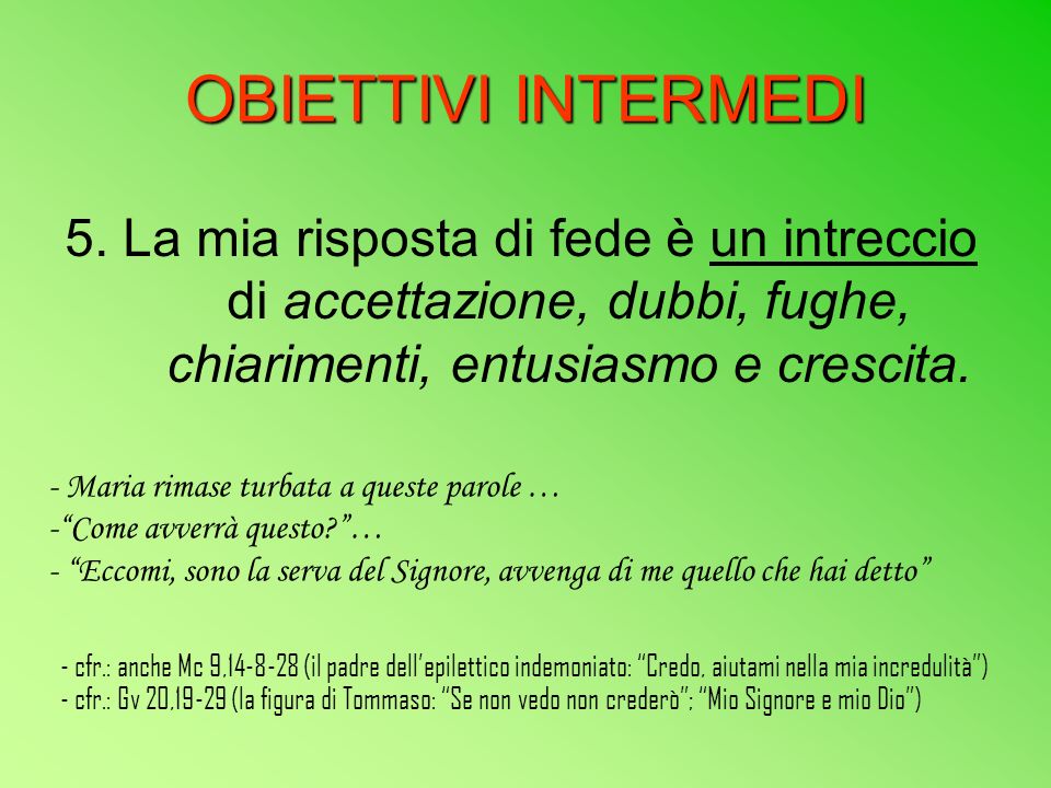 OBIETTIVI INTERMEDI 5.