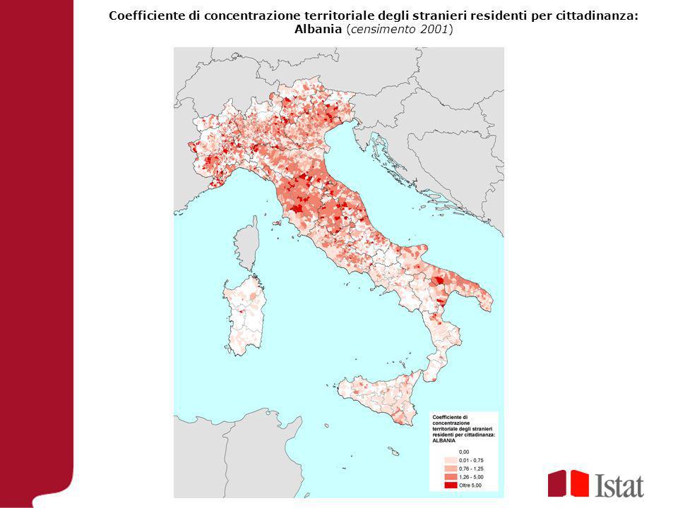 Coefficiente di concentrazione territoriale degli stranieri residenti per cittadinanza: Albania (censimento 2001)