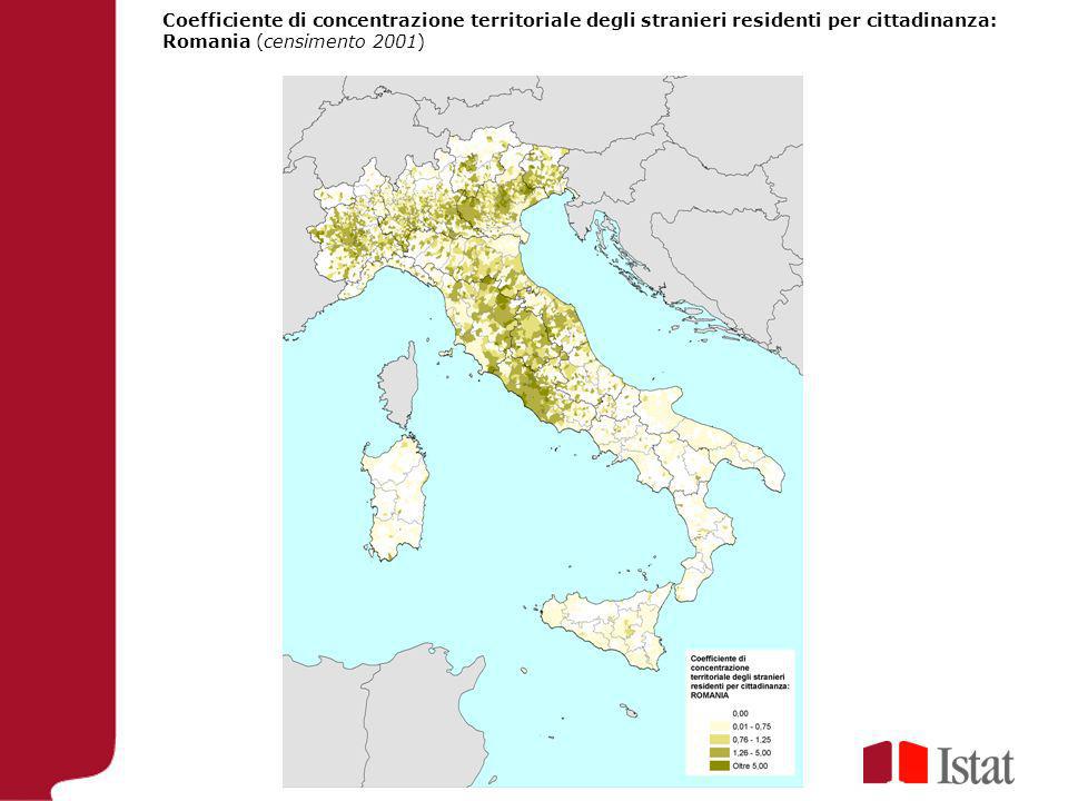 Coefficiente di concentrazione territoriale degli stranieri residenti per cittadinanza: Romania (censimento 2001)