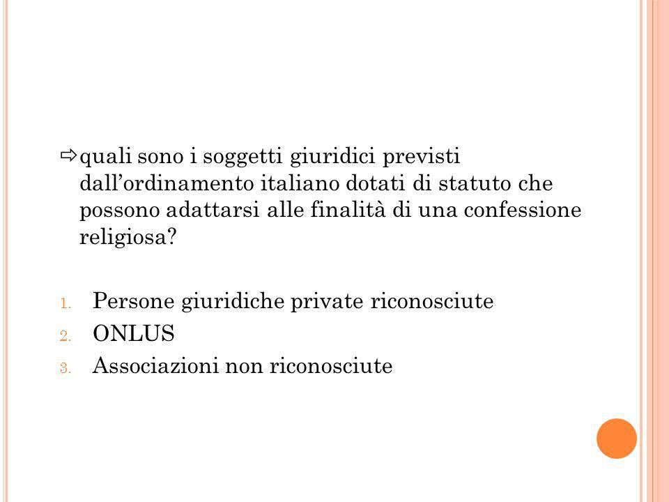 quali sono i soggetti giuridici previsti dallordinamento italiano dotati di statuto che possono adattarsi alle finalità di una confessione religiosa.