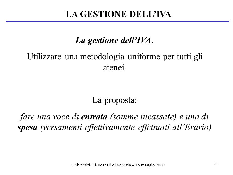 Università Cà Foscari di Venezia – 15 maggio LA GESTIONE DELLIVA La gestione dellIVA.