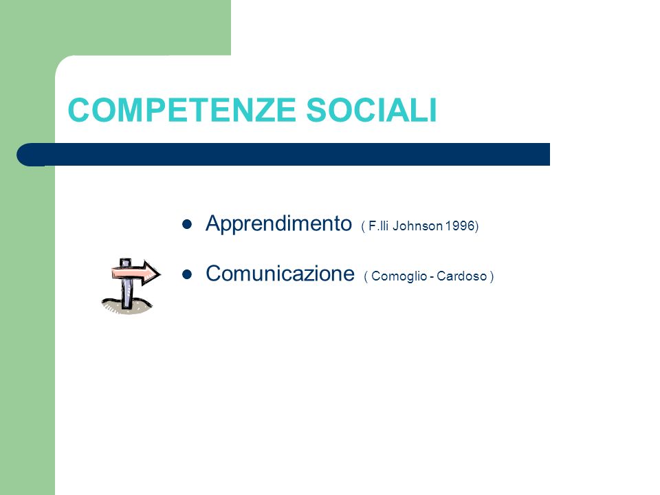 COMPETENZE SOCIALI Apprendimento ( F.lli Johnson 1996) Comunicazione ( Comoglio - Cardoso )