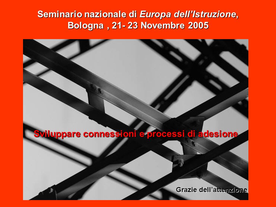 Seminario nazionale di Europa dellIstruzione, Bologna, Novembre 2005 Sviluppare connessioni e processi di adesione Grazie dellattenzione