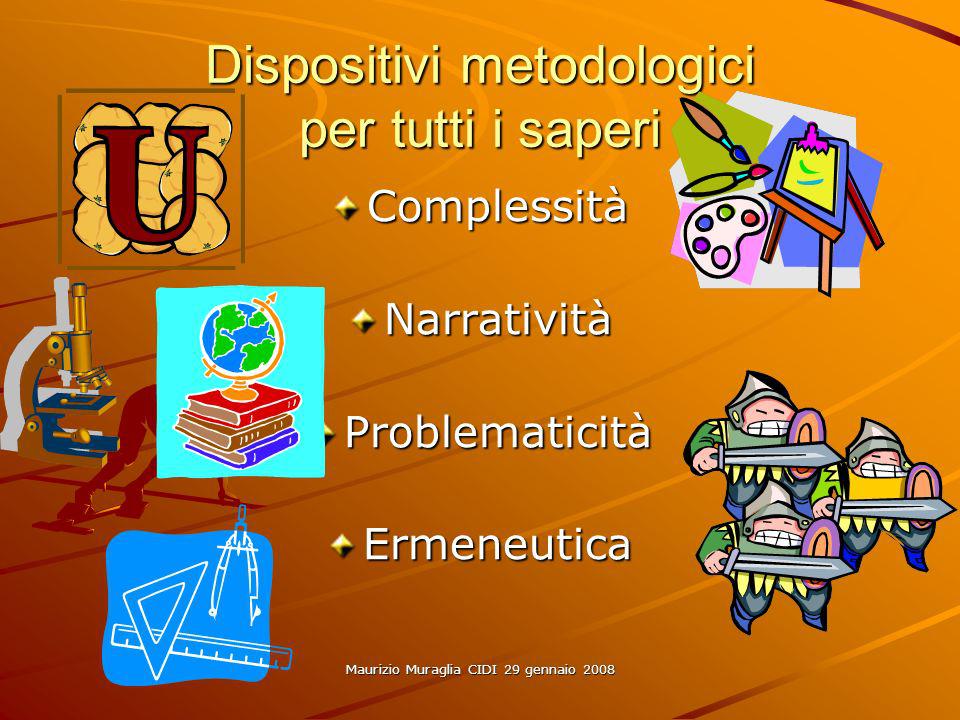 Maurizio Muraglia CIDI 29 gennaio 2008 Dispositivi metodologici per tutti i saperi ComplessitàNarrativitàProblematicitàErmeneutica