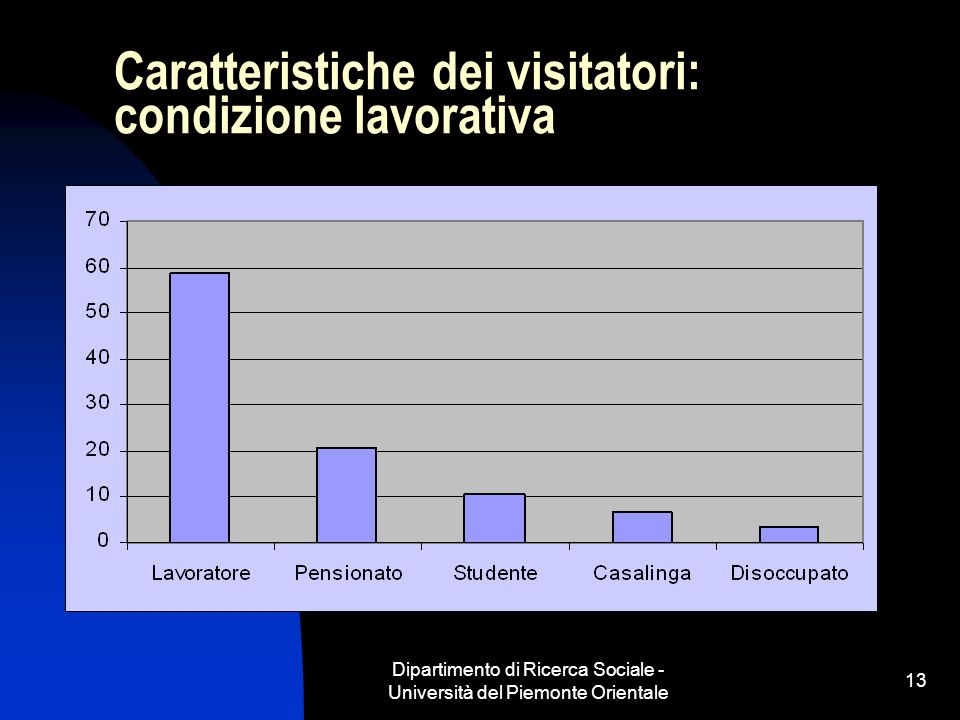 Dipartimento di Ricerca Sociale - Università del Piemonte Orientale 13 Caratteristiche dei visitatori: condizione lavorativa