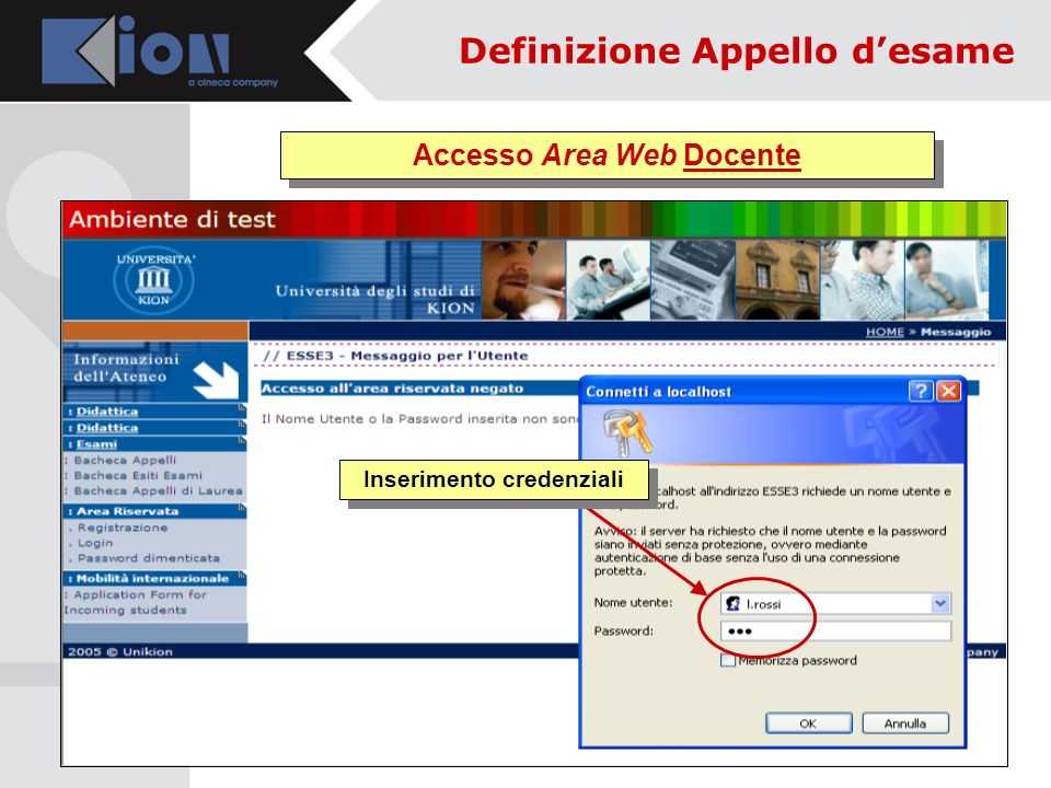 Accesso Area Web Docente Inserimento credenziali Definizione Appello desame