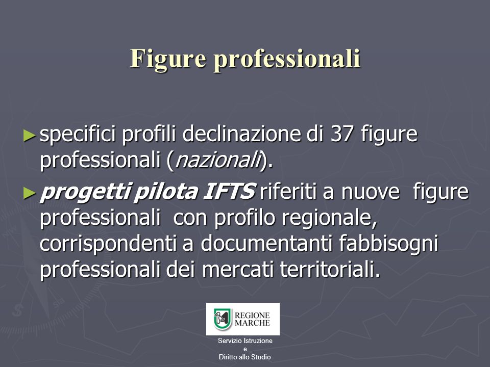 Servizio Istruzione e Diritto allo Studio Figure professionali specifici profili declinazione di 37 figure professionali (nazionali).