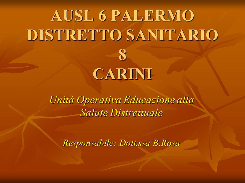 Unità Operativa Educazione alla Salute Distrettuale Responsabile: Dott.ssa B.Rosa AUSL 6 PALERMO DISTRETTO SANITARIO 8 CARINI