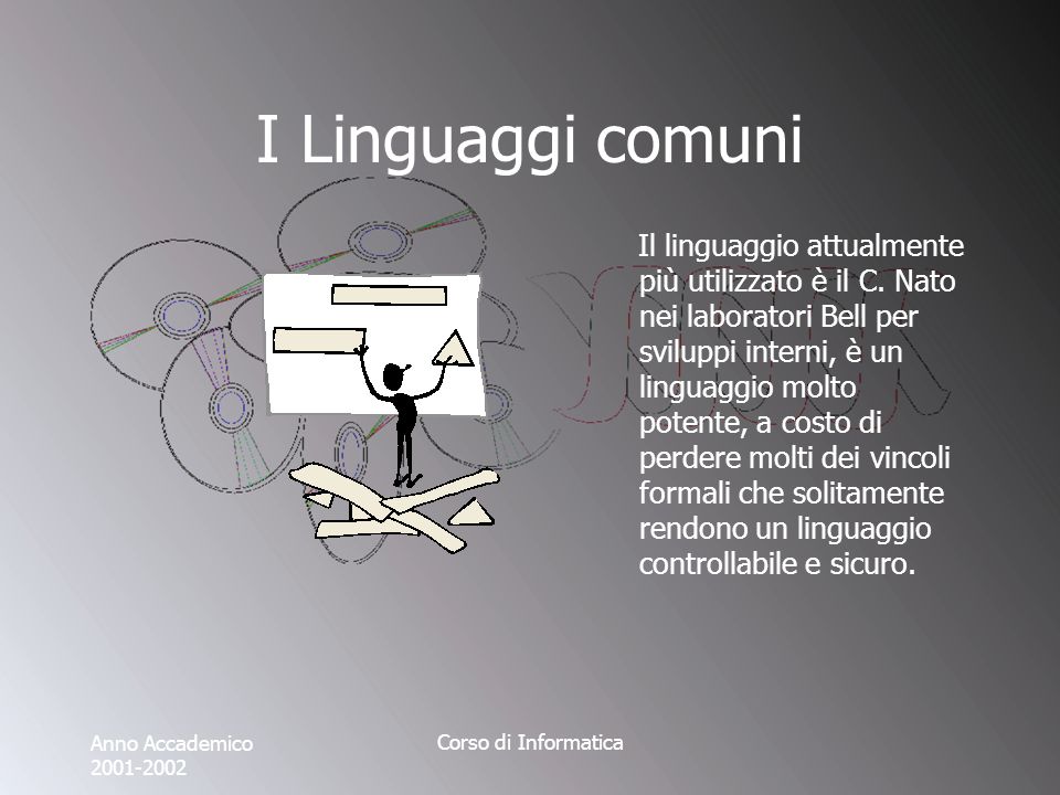 Anno Accademico Corso di Informatica I Linguaggi comuni Il linguaggio attualmente più utilizzato è il C.