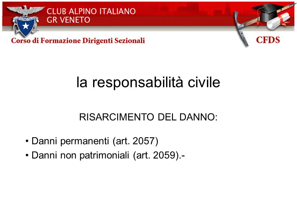la responsabilità civile RISARCIMENTO DEL DANNO: Danni permanenti (art.
