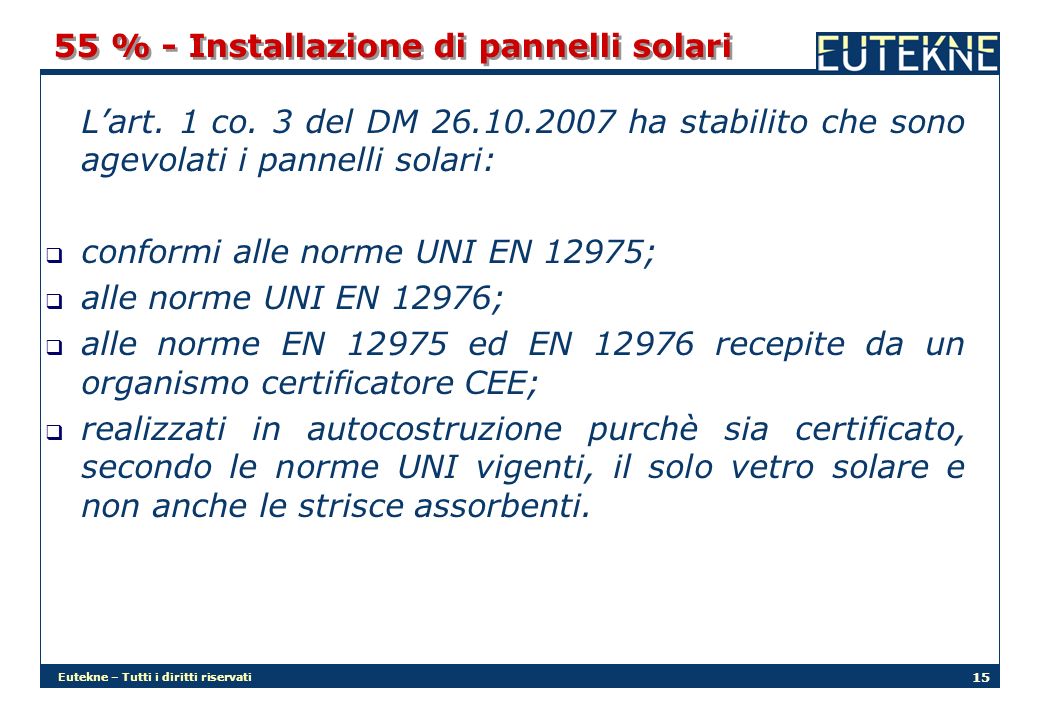 Eutekne – Tutti i diritti riservati % - Installazione di pannelli solari Lart.