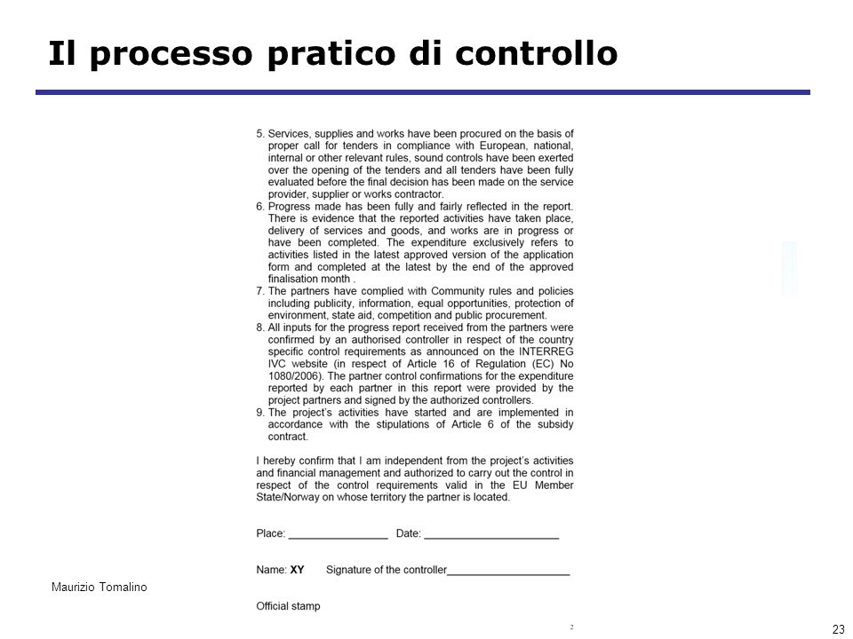 23 Il processo pratico di controllo Maurizio Tomalino