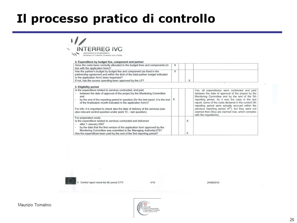 26 Il processo pratico di controllo Maurizio Tomalino
