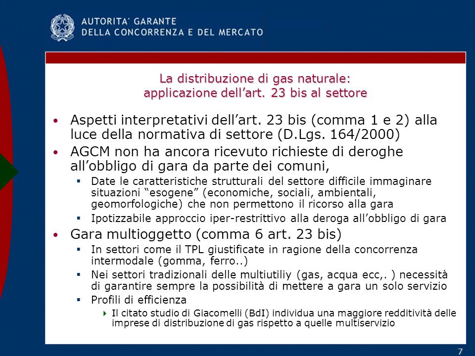 77 La distribuzione di gas naturale: applicazione dellart.