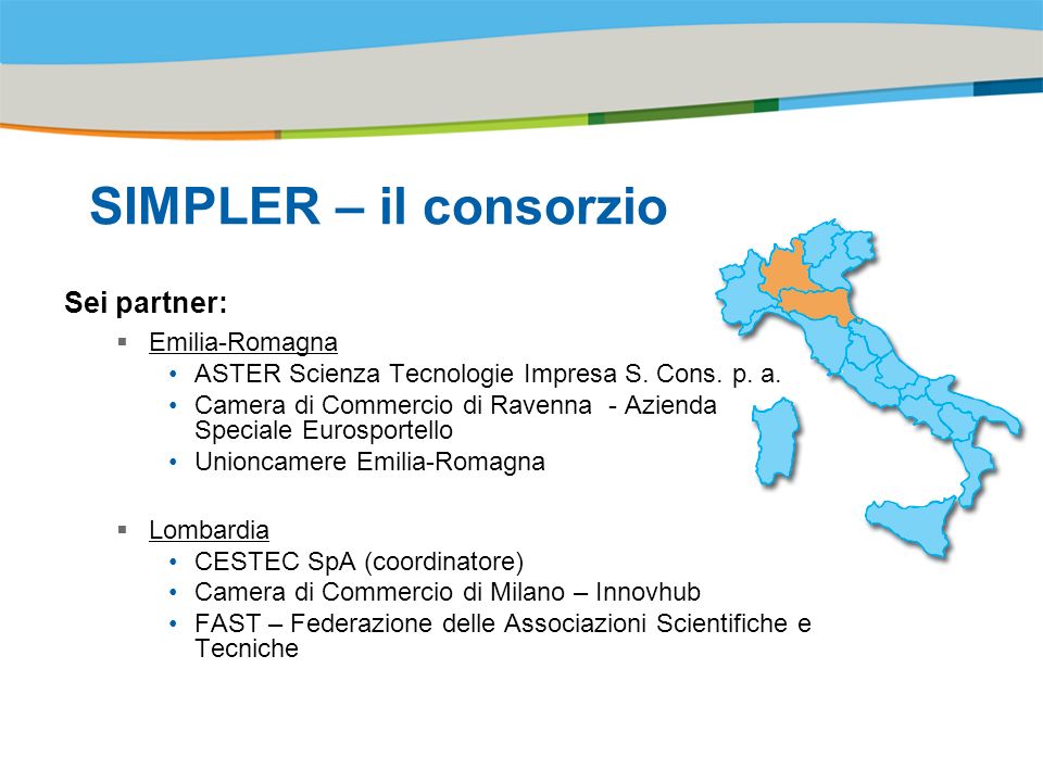 Title of the presentation | Date |# SIMPLER – il consorzio Sei partner: Emilia-Romagna ASTER Scienza Tecnologie Impresa S.