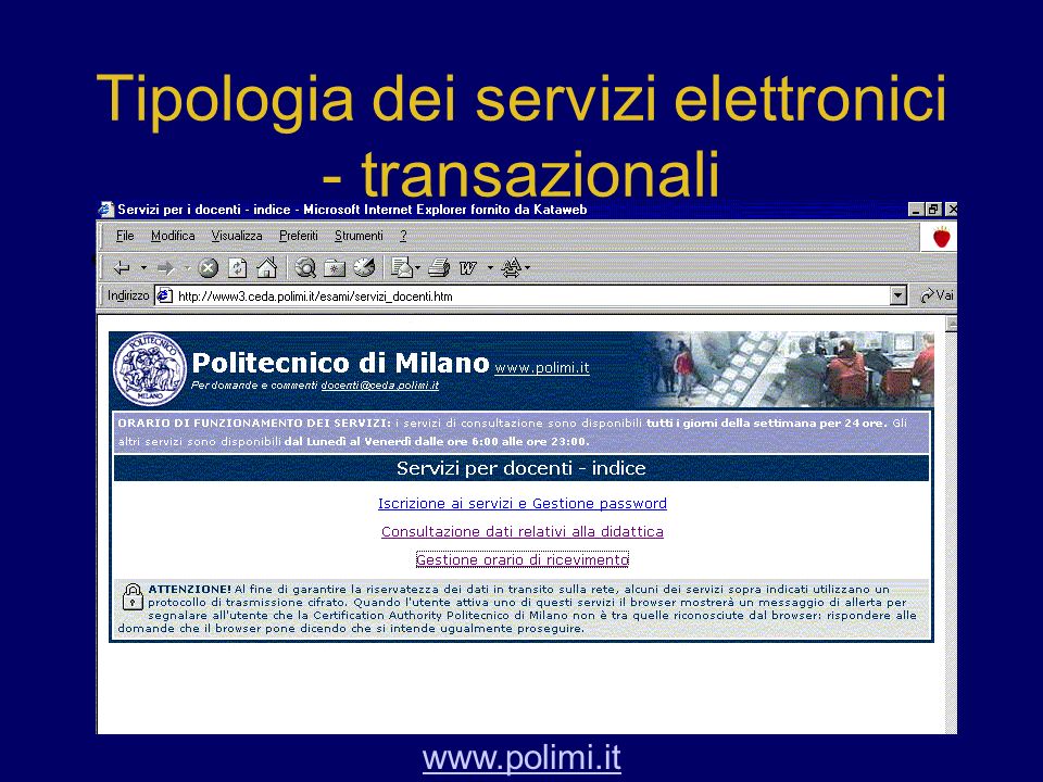 Tipologia dei servizi elettronici - transazionali