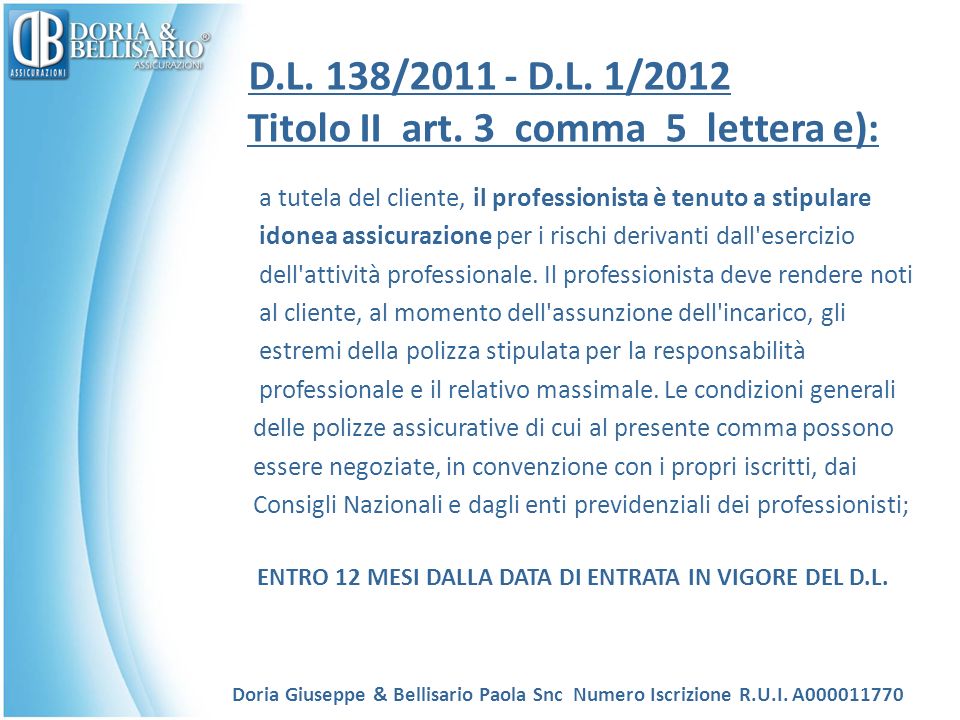 D.L. 138/ D.L. 1/2012 Titolo II art.