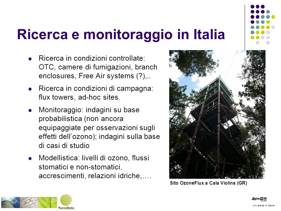 Ricerca e monitoraggio in Italia Ricerca in condizioni controllate: OTC, camere di fumigazioni, branch enclosures, Free Air systems ( ),..