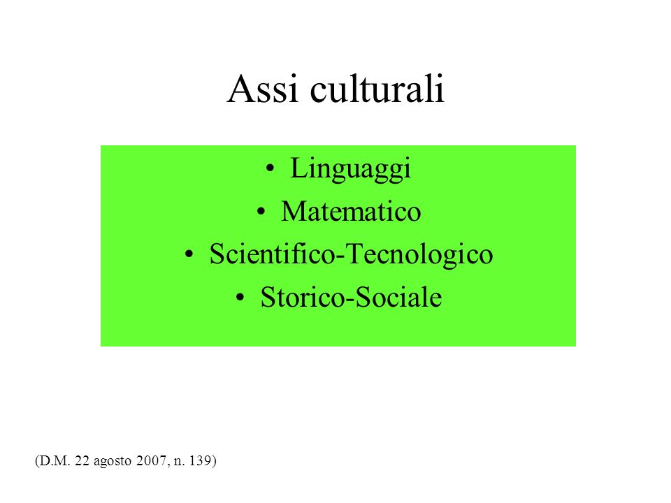 Assi culturali Linguaggi Matematico Scientifico-Tecnologico Storico-Sociale (D.M.