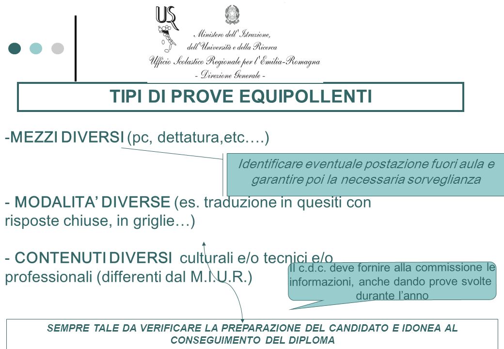 TIPI DI PROVE EQUIPOLLENTI -MEZZI DIVERSI (pc, dettatura,etc….) - MODALITA DIVERSE (es.
