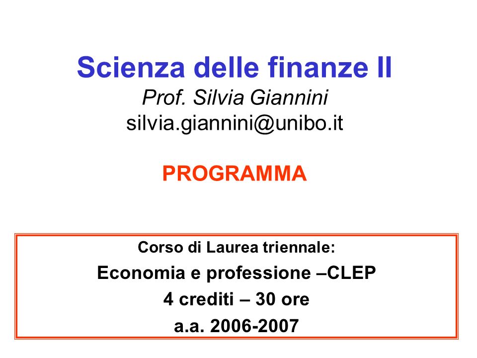 Scienza delle finanze II Prof.