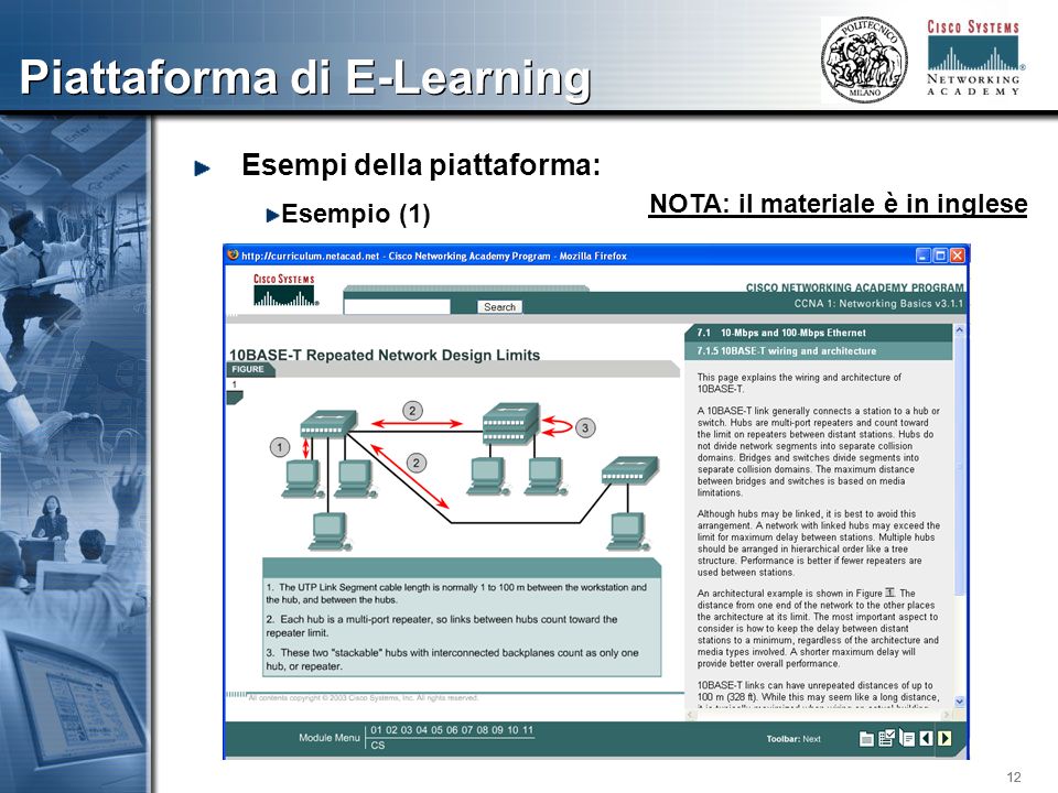 12 Piattaforma di E-Learning Esempi della piattaforma: Esempio (1) NOTA: il materiale è in inglese