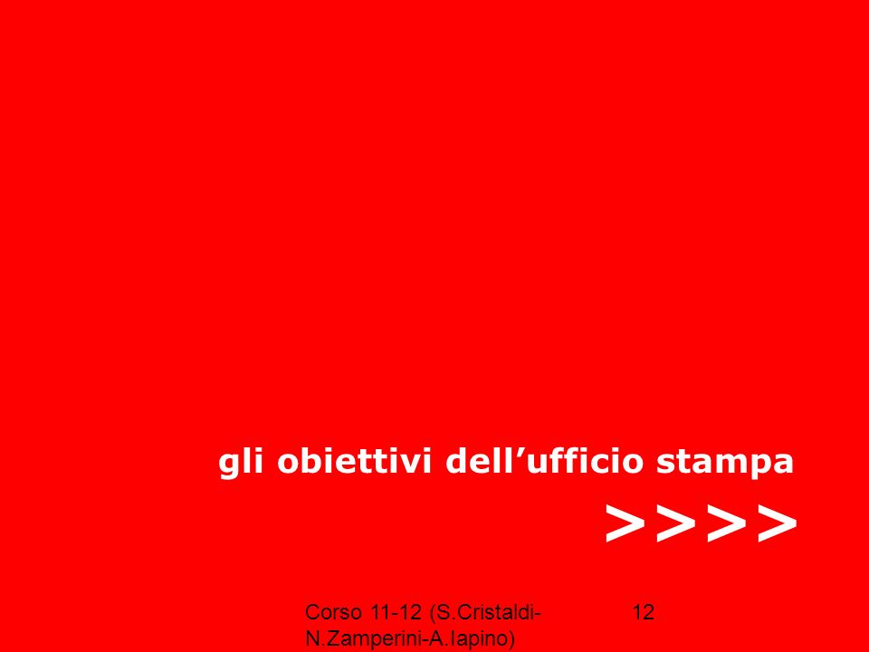 Corso (S.Cristaldi- N.Zamperini-A.Iapino) 12 >>>> gli obiettivi dellufficio stampa