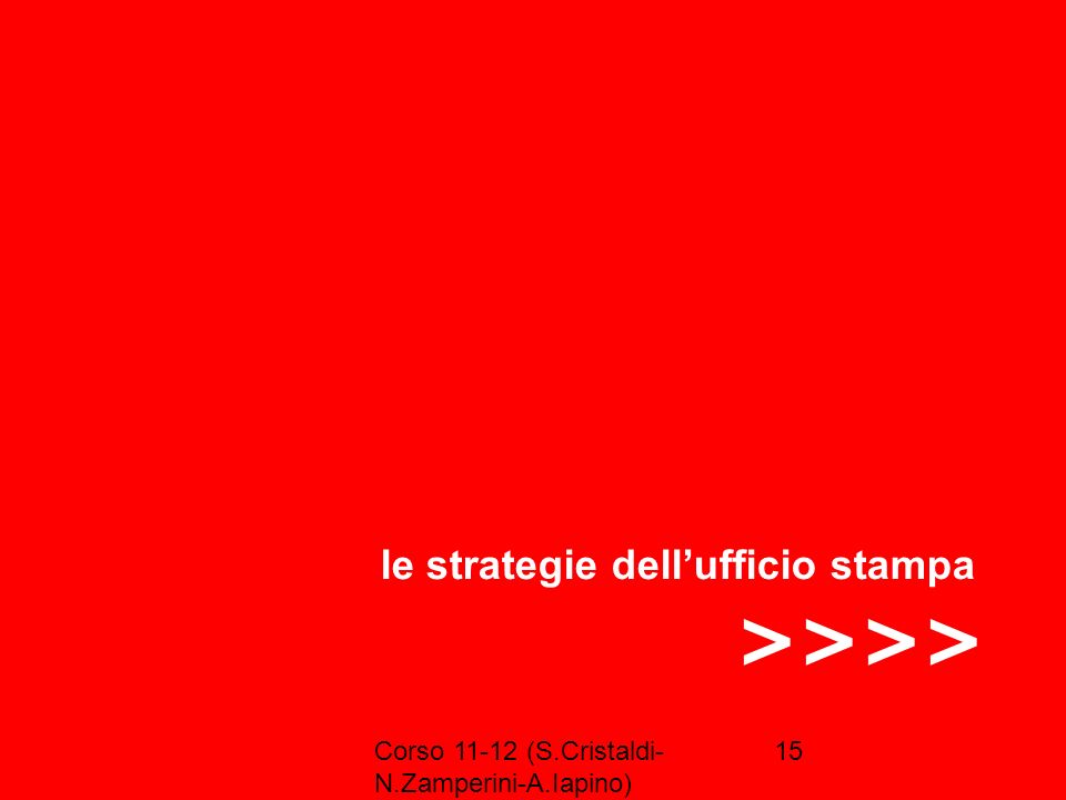 Corso (S.Cristaldi- N.Zamperini-A.Iapino) 15 >>>> le strategie dellufficio stampa
