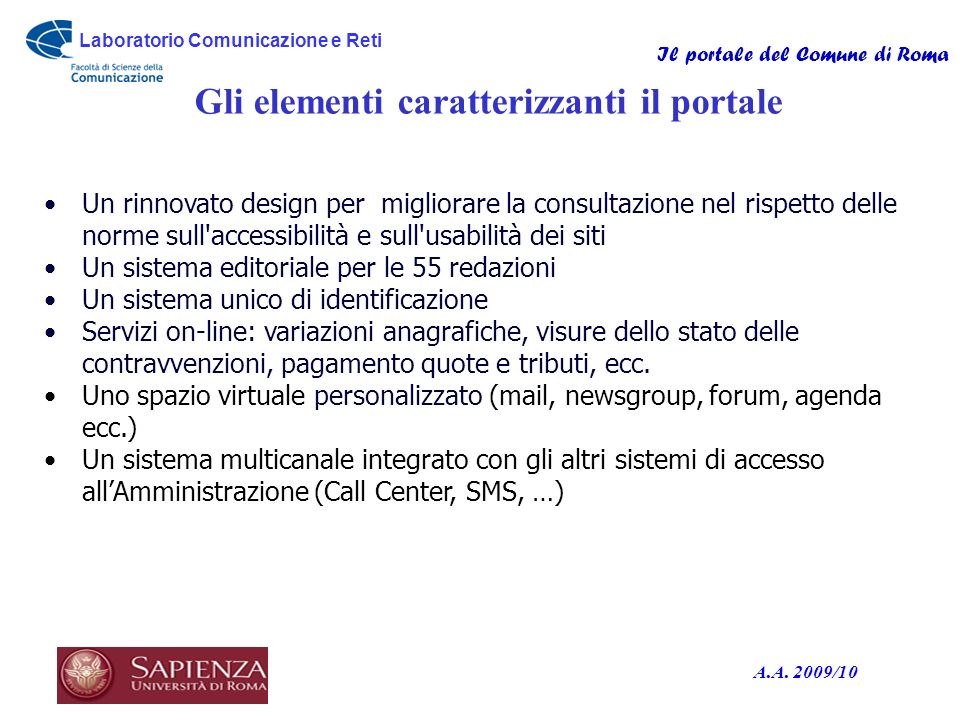 Laboratorio Comunicazione e Reti Il portale del Comune di Roma A.A.