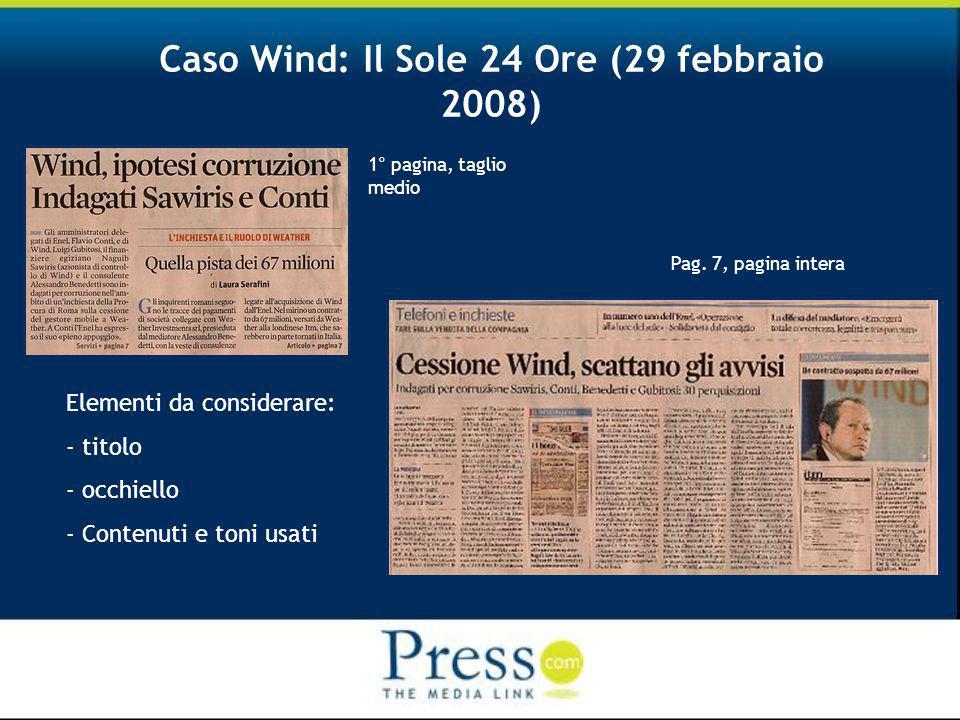 Caso Wind: Il Sole 24 Ore (29 febbraio 2008) 1° pagina, taglio medio Pag.