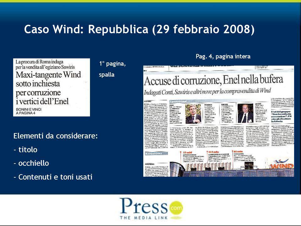 Caso Wind: Repubblica (29 febbraio 2008) 1° pagina, spalla Pag.