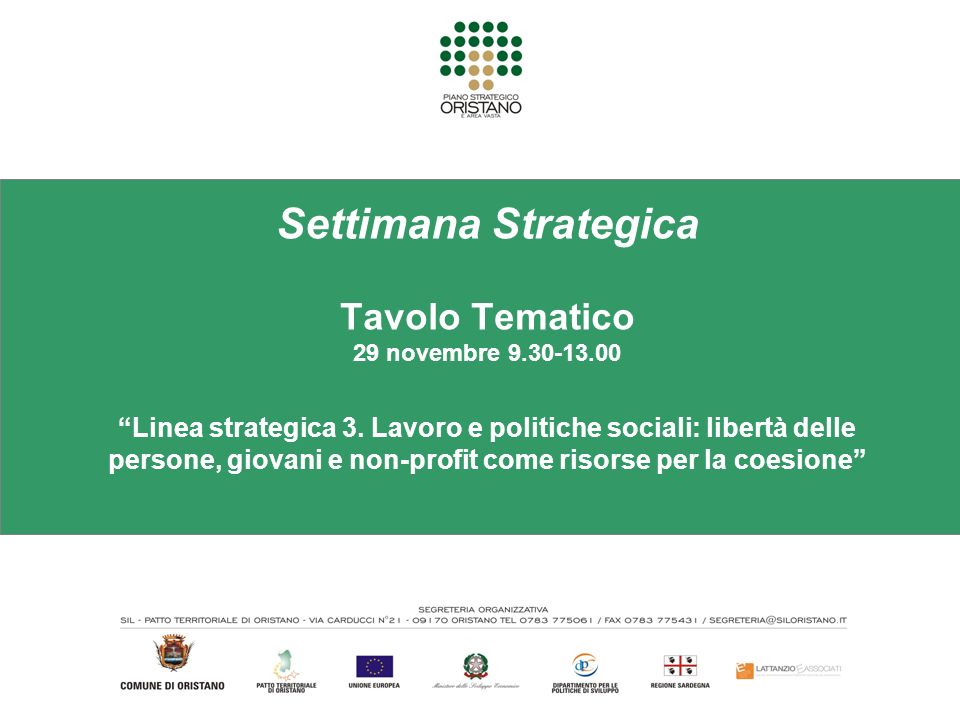 Settimana Strategica Tavolo Tematico 29 novembre Linea strategica 3.
